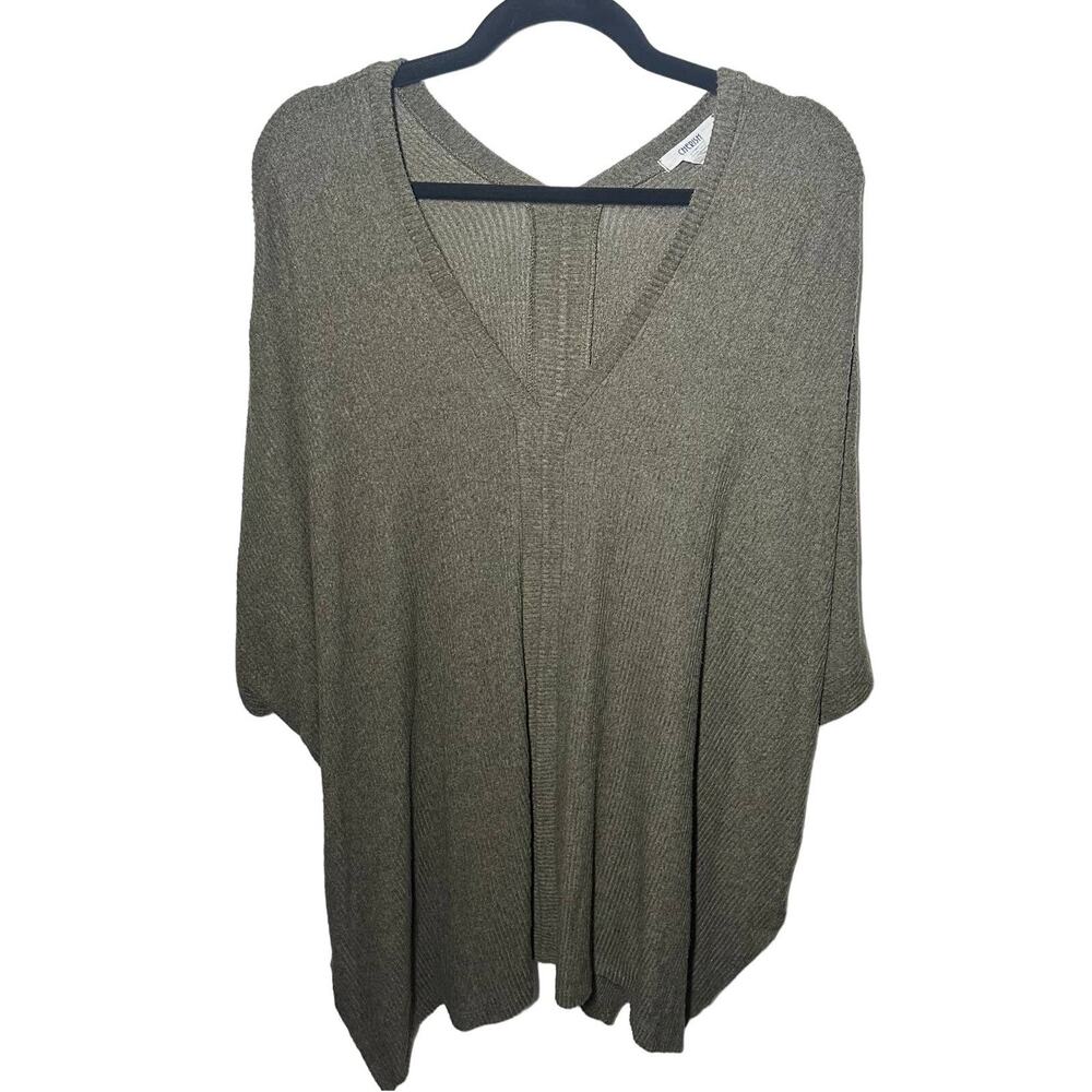 Cherish Women's Olive Green Ribbed Knit Poncho Tunic Oversized Top Size Small